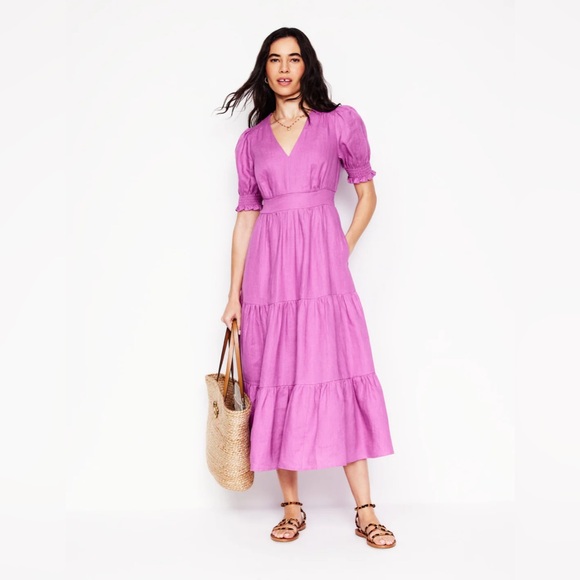 Boden Dresses & Skirts - NWT Boden Anna Linen Tiered Midi Dress Purple 12R